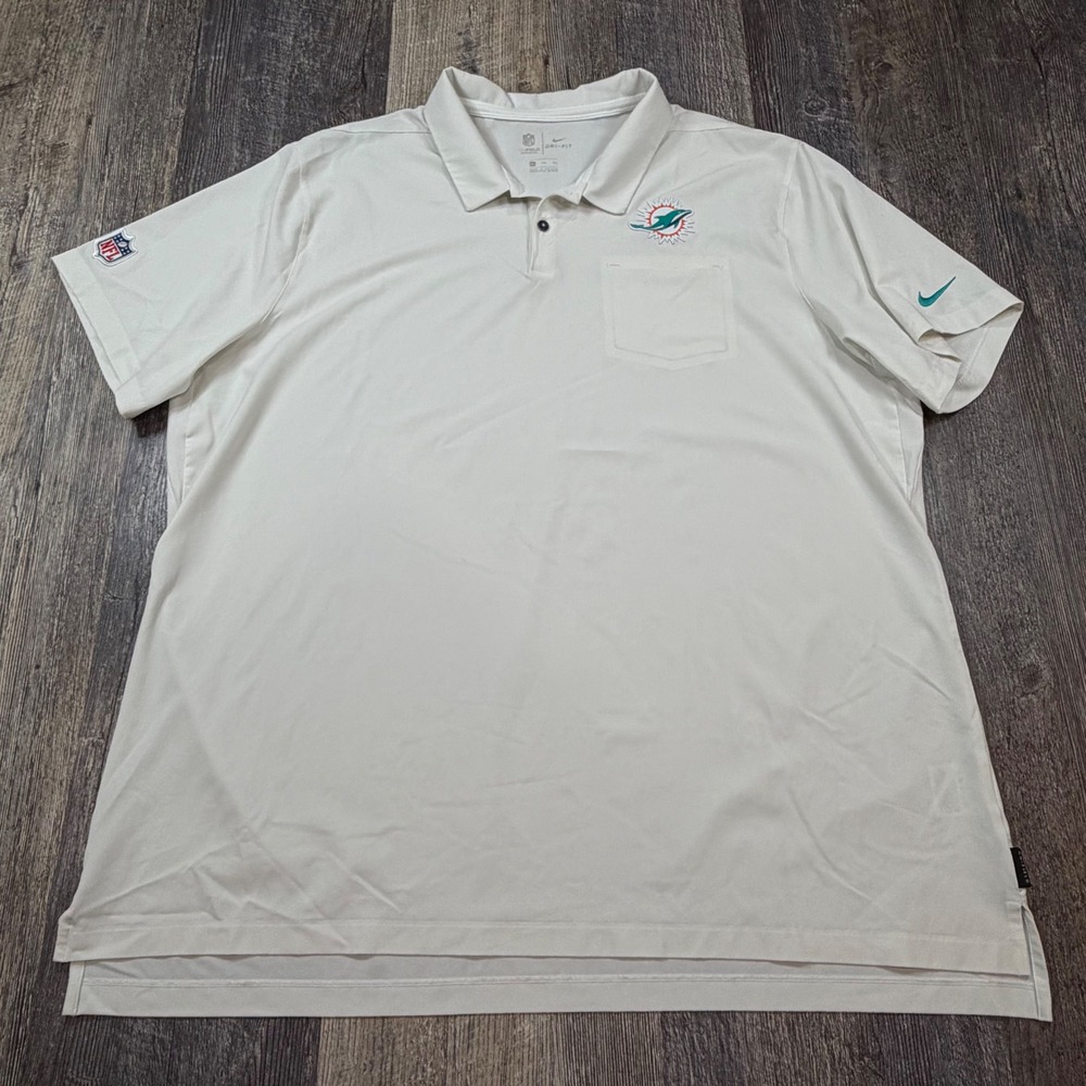 Nike Polo Shirt Men 3XL Cream Miami Dolphins NFL On-Field Dri-FIT Short Sleeve